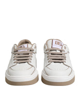 Dolce & Gabbana White Brown Leather Low Top Men Sneakers Shoes